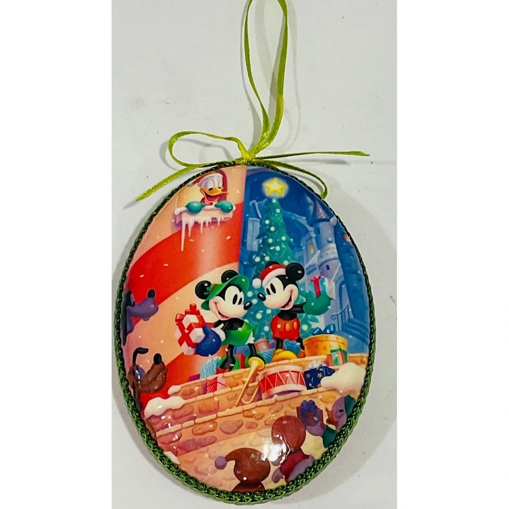 Walt Disney Mickey Minnie Mouse decoupage Christmas ornament ribbon vintage 1998